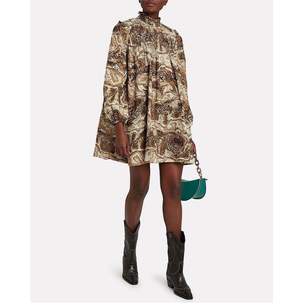 NWT GANNI tiger’s eye poplin mini dress